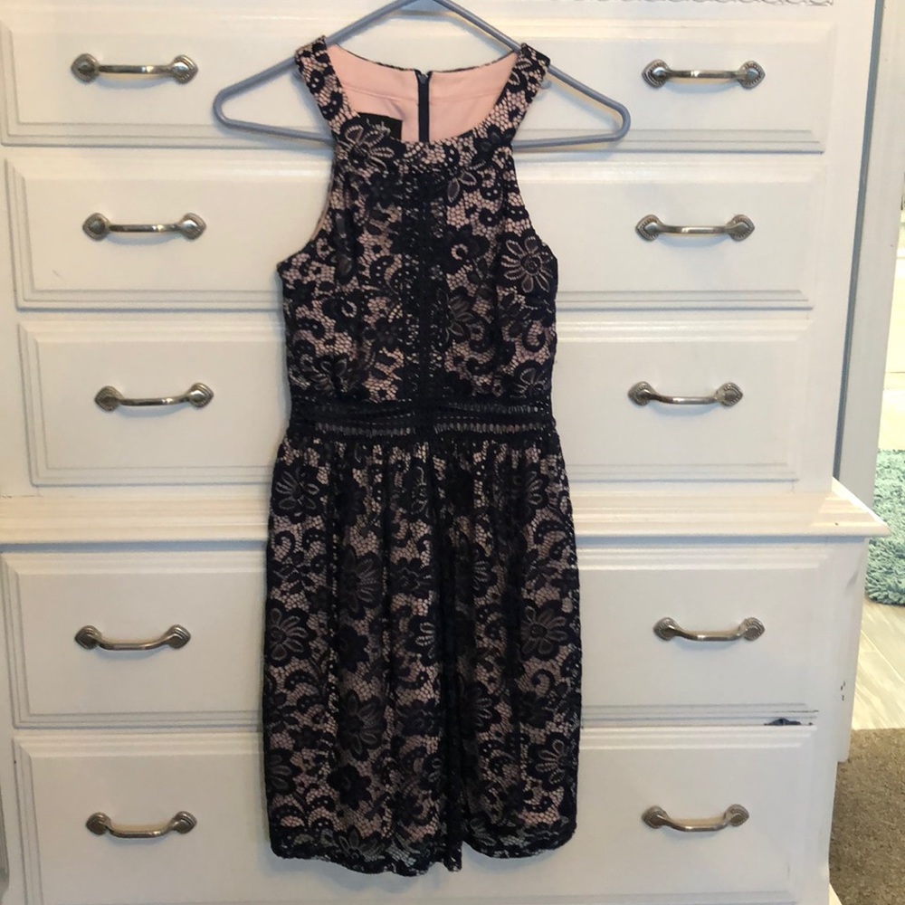 Navy and Pink Lace Dress